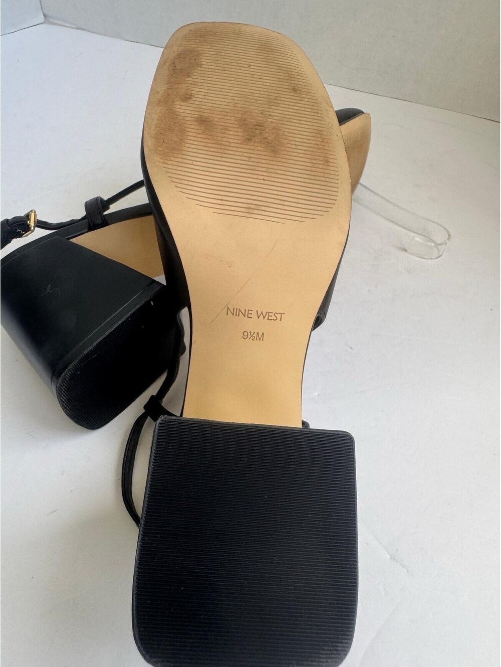 Nine West Cast Leather Block Heel Slingback Pump – Black – Square Toe Design - Picture 13 of 14